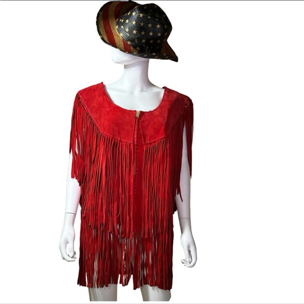 VTG Designer Hand Made Red Suede Fridge Vest/Dress